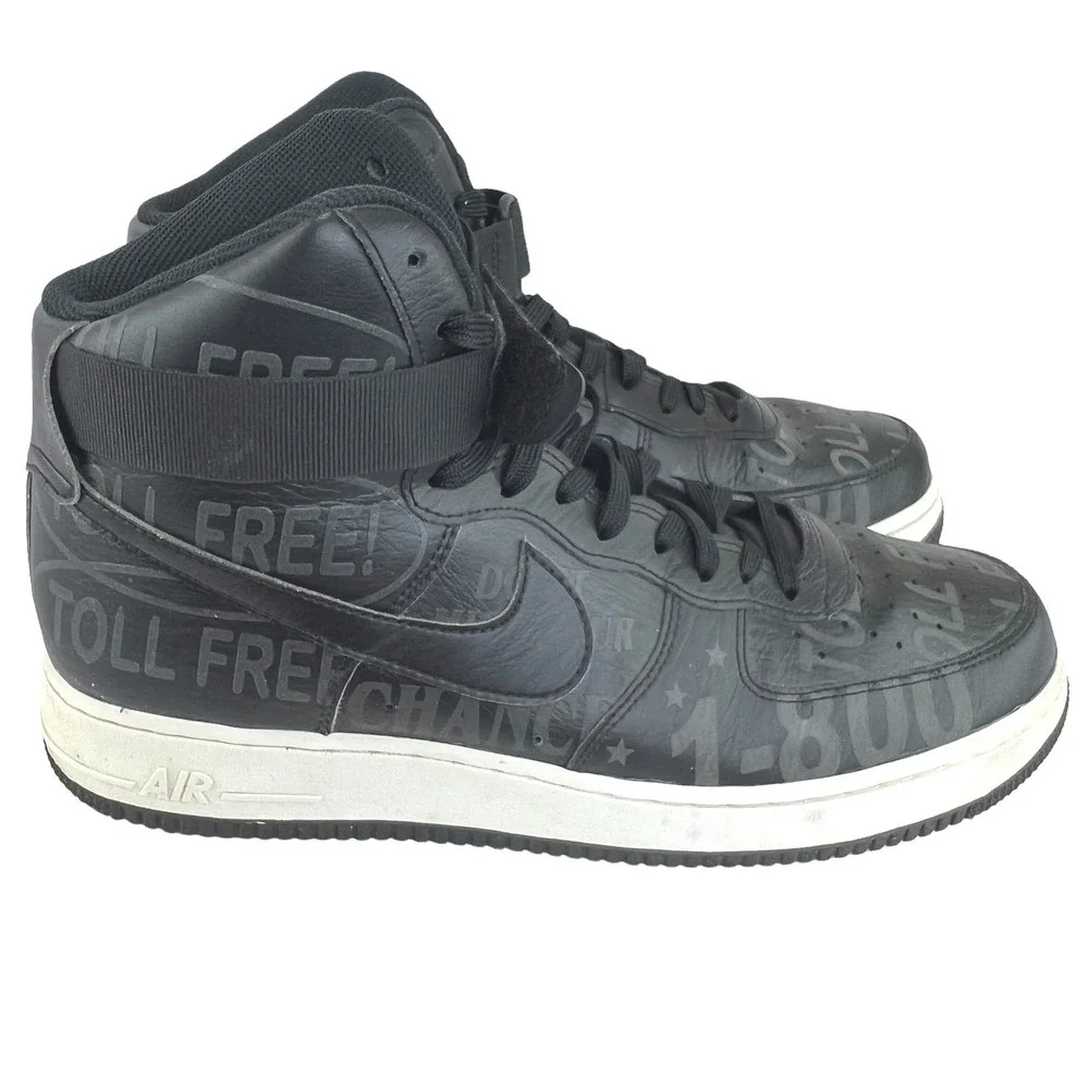 Nike Air Force‎ 1 High 07 Mens 11.5 Black Toll Free 1-800 Graphic Sneakers